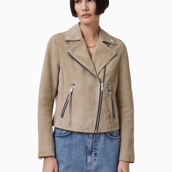 AllSaints Blush Pink 100% Goat Leather Suede Dalby
Biker Jacket Sz 8 (M) - Picture 12 of 16